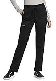 Cherokee Scrub Pants for Women Mid Rise Tapered Leg Drawstring Bottom WW105, XS, Black