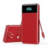 HHETP Portable Charger Power Bank with Built-in Cable & AC Wall Plug, 13800mAh Battery Pack Fast Charging LED Display, Fast Charging USB C Power Bank for iPhone 16/15, Samsung, Tablets,Android