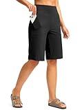 G Gradual Women's Bermuda Shorts 12" Knee Length with Pockets High Waisted Stretch Long Shorts for Women Casual Walking (Black, S)