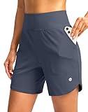 G Gradual Women's Athletic Shorts 6" High Waisted Stretchy Bermuda Shorts for Women Quick Dry Summer Casual Shorts(Grey Blue,L)