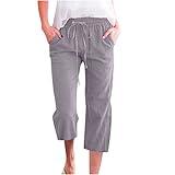 Generic Plus Size Capri Pants for Women, Prime Today's Deals, Capri Pants for Women Casual 2024 Summer Drawstring Elastic High Waist Linen Pants Straight Wide Leg Capris Cropped Trouser B02_Gray,XL