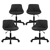 KLASIKA Low Back Rolling Stool PU Leather Vanity Stools, Adjustable Height Ergonomic Swivel Rolling Desk Stool Work Drafting Swivel Chair, Makeup Shop Salon Spa Stools, Black, 4 Pack