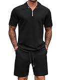 COOFANDY Mens Tracksuit Casual 2 Piece Quarter Zip Polo Shirt and Shorts Set Athletic Jogging Sports Black