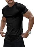 JMIERR Mens Fashion Hip Hop Cool T Shirt Muscle Slim Fitted Crewneck Longline Black Tees Shirts for Gym Workout, US 43(L)