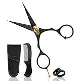 Charlemagne Hand-Forged Japanese Steel Hair, Beard & Mustache Scissors - 5.5 Inch (Black), Cut Trim Groom Facial Hair - Mustache Grooming Kit For Men