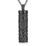 shajwo Cylinder Urn Necklace for Ashes for Women Men Sunflower Cremation Jewelry Vial Memorial Loved One Pendant,Black