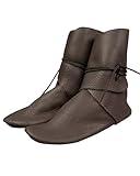Syktkmx Mens Renaissance Boots Slip on Lace Up Medieval Cosplay Western Pirate Viking Tied Halloween Cuff Shoes, Tapue, Size 12