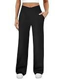 DLOODA Womens Wide Leg Yoga Pants Crossover Work Dress Pants Lounge Sweatpants Casual Trousers with Pockets Black