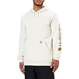Carhartt Mens Loose Fit Midweight Logo Sleeve Graphic Hooded Sweatshirt, Malt, Large US