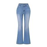 THUNDER STAR Womens Stretchy Mid Rise Flare Jeans Distressed Denim Bell Bottom Pants C Blue US 4