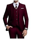 Men Suit Set Slim Fit Wedding Suit Business Suit Burgundy Prom Groomsmen Suits Tuxedos Jacket Blazer Vest Pants Men Suits L