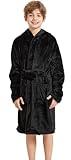 FunnyPaja Boys Soft Fleece Robes Plush Hooded Bathrobes Sleepwear for Kids 1-16 Years Black 13-14 Years