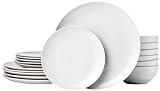 Amazon Basics Dinnerware Set, Microwave and Dishwasher Safe, Service for 6, 18-Piece Complete Kitchen, Plates, Dishes, Bowls, White Porcelain Coupe