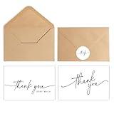 SPIRITDUST 52-pack Thank You Cards Bulk with Kraft Envelopes & Matching Stickers, 3.5x5 Inches, Minimalist Design | Perfect for Business, Weddings, Baby & Bridal Showers, Graduations & Funerals.