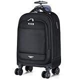 Ponhog Rolling Backpack with Wheels, 15.6 inch Travel Laptop Carry on Luggage for Women, Underseat Wheeled Backpacks with USB Port for Work Business, Black