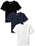 Amazon Essentials Boys' Short-Sleeve T-Shirts, Pack of 3, Black/Navy/White, Large