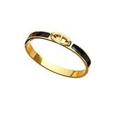 Oval Central Modern Minimalist Bangle Bracelet for Women | Elegant Gold Tone Cuff Jewelry Gift (Black)