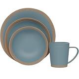 American Atelier 4 Pc Dinnerware Set | Stoneware Dishes | Dinner Plate, Side Plate, Bowl, and Mug | Place Setting for 1 | Microwave and Dishwasher Safe (Blue)