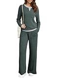 Dokotoo Two Piece Sets for Women Outfits Casual Trendy Crewneck Womens Sweatshirts Comfy Lounge Wide Leg Pants Tracksuit Workout Plus Size Fall Fashion 2025 With Pocket Green X-Large