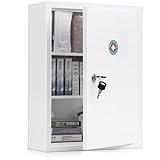 KYODOLED Wall Mount Locking Medicine Cabinet, Large Capacity First Aid Cabinet for Bathroom, Medicine Cabinet with Key, Secure Steel Lock Box for Medication, 15.75" H x 11.82" W x 4.72" D, White