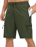 Rdruko Men's Outdoor Hiking Shorts Water Resistant Stretch Cargo Shorts for Men Camping Athletic Shorts with Pockets,Army Green,L