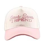 Two-Toned Embroidered Jesus Saves I Spend Baseball Cap 3D Lettering Dad Hat,Vintage,White/Pink