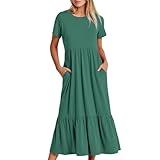 Long Maxi Dresses for Women 2025 Summer Casual Tiered A Line Dresses Flowy Short Sleeve Crewneck T Shirt Dress
