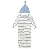 KicKee Pants Layette Gown Converter & Single Knot Hat Set, Adorable Print, Gown Snaps to One-Piece, Newborn to Six Months (Pond Sweet Stripe - 0-3 Months)