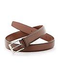 Perry Ellis Men's Portfolio Amigo Dress Belt, Leather, Stitched Edges, Metallic Buckle, 1.5" Width (Available in Big & Tall), Brown, 32