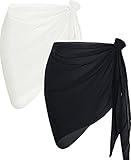 CHICGAL 2 Pieces Women Beach Sarong Bathing Suit Wrap Skirt Sheer Bikini Swimsuit Cover Ups for Swimwear (Black and White)