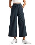 CRZ YOGA Lightweight Wide Leg Cropped Pants for Women 25" High Waisted Loose Casual Lounge Travel Work Sweatpants Summer True Navy Large