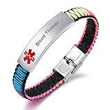 JF.JEWELRY Blood Thinner Medical ID Bracelet for Women | Customized Black & Rainbow Nylon Braided Medical Alert Emergency Bracelet