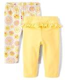 The Children's Place,Baby Girls,and Newborn Pull on Pants,Sun/Yellow Ruffle 2-Pack,0 Months,3 Months