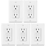 ELECTECK 5 Pack GFCI Outlets 15 Amp, Non-Tamper Resistant, Decor GFI Receptacles with LED Indicator, Ground Fault Circuit Interrupter, Wallplate Included, ETL Listed, White