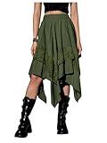 Verdusa Women's Renaissance Flowy Fairy Skirt Y2k Contrast Lace Layered Asymmetrical Midi Skirts Army Green Medium