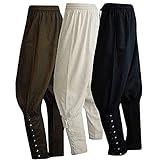 Men's Ankle Banded Pants Medieval Viking Navigator Pirate Costume Trousers Renaissance Gothic Pants, Black, XX-Large