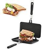 SOUJOY Sandwich Maker, Non-stick Grill Panini Maker Pan with Handle, Stovetop Toasted Aluminum Flip Pan Indoor Outdoor Camping Home Kitchen Breakfast