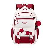 TYHOTULY Cute Backpack for Girls, Kawaii Large Capacity Bookbags for Teens Kids Preppy Aesthetic Book Bag for Elementary Middle High School with Star Pins and Furry Pendant 4+ Years Old