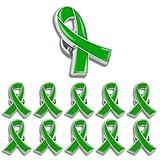 Pack of 50 green Mental Health Awareness Ribbon Pins Hope Liver Cancer Kidney Disease Save The Earth Cerebral Palsy Adrenal mental illness organ donation Brooch Badge