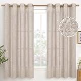 YoungsTex Linen Semi Sheer Curtains 63 Inch Length 2 Panels for Living Room - Light Filtering Drapes with Bronze Grommet Beige Window Treatments for Country Office Bedroom, 52 X 63 Inch