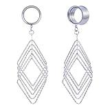 POBAISITER 2PCS Geometric Zircon Cross Fish Shaped Ear Dangle Gauges Earrings Stainless Steel Double Flared Ear Dangle Tunnels and Plugs Screw Fit Expander Stretcher For Women Body Piercing Jewelry