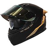 HAX Obsidian Full Face Dual Visor Adult Motorcycle Helmet for Motorbike Street Bike with Pinlock Ready DOT Approved Matte Black Gold M