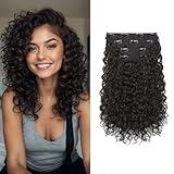 FLUFYMOOZ 4PC Clip in Hair Extensions, 14 Inch 100％ Pure Protein Silk Short Hairpiece Deep Curly Wavy Hair Extensions Clip in Natural Soft Hairpiece for Women-Dark Chocolate Brown