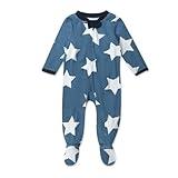 HonestBaby Baby Celebration Sleep & Play Footed One-Piece Pajama Sleeper 100% Organic Cotton, Jumbo Star Blue, 0-3 Months