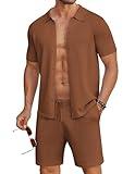 COOFANDY Men's 2 Piece Outfits Sets Casual Short Sleeve Button Down Knit Shirt and Shorts Sets Summer Beach Outfits