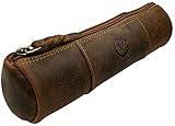 Rustic Town Leather Pencil Case - Full Grain Leather Zippered Pen Pouch - Stationery Bag Pen Holder for Work & Office, Brown, M, Pc200505flr-tan