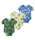 DREAMHALO Baby Short Sleeve Bodysuits 3Pack Newborn Boys Girls Snap Bodysuit Bamboo Viscose Infant Toddler Outfits Cookies 12-18 Months