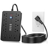 JouleLoom 6 FT Flat Plug Surge Protector Power Strip,11 Multiple AC Outlets with 6 USB Ports (2 USB C), 6 Feet Extension Cord, 1250W/10A, One Touch Switch Button, 17 in 1 Compact powerstrip