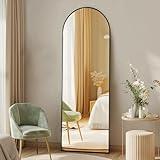 DUMOS Arched Full Length Mirror with Stand 64"x21" Floor Standing Aluminum Frame for Bedroom Body Hanging Leaning Modern Simple Home Decor Shatter-proorf Nano Glass Wall Living Room Cloakroom Black