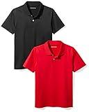 Amazon Essentials Boys' Short-Sleeve Active Performance Polo Shirts, Pack of 2, Black/Red, Small